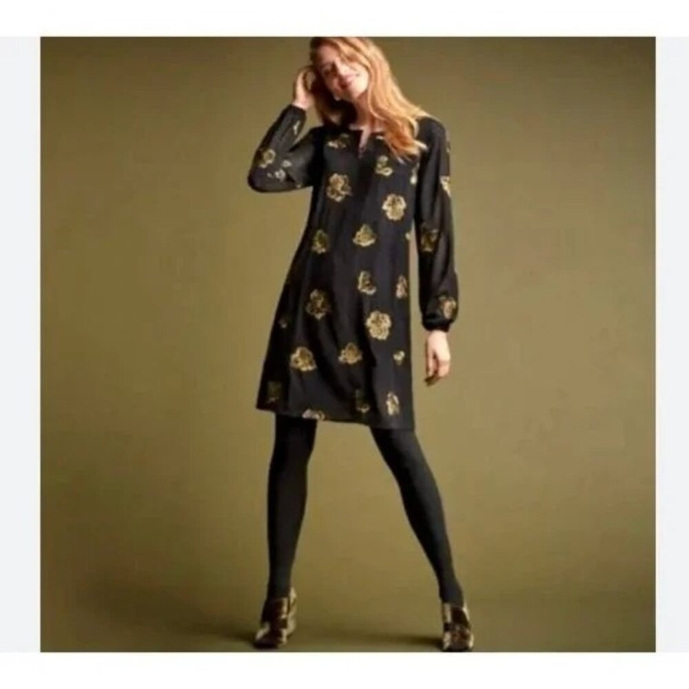 CAbi Style 3697 Occasion Dress in Swiss Dot Gold Embroidered floral medium